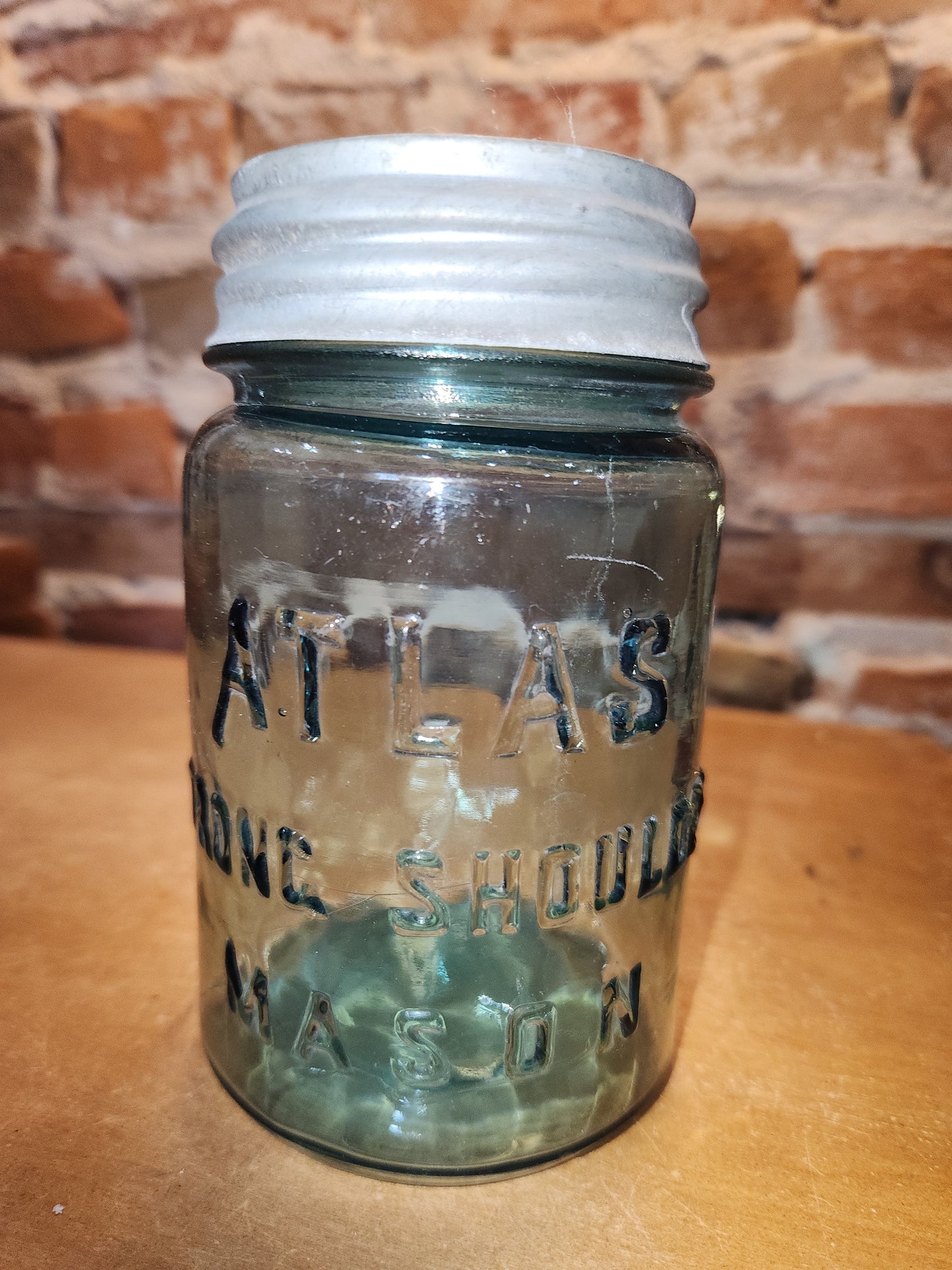 Vontage Atlas Strong Shoulder Mason Clear Glass Pint Jar with Atlas Zinc Lid jar99