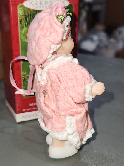 Vintage Hallmark Keepsake Ornament Mistletoe Miss First in Mistletoe Miss Series Set of 2 Doll & Teddy 2001