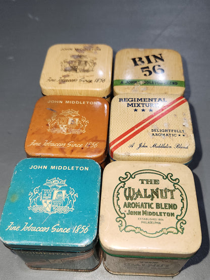Vintage John Middleton Tobacco Tins Walnut, Regimental, Philadelphia, Bin 56 NO CONTENTS tt56