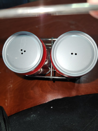 Coca-Cola Coke Collector Metal Can Salt and Pepper Shakers with Caddy Without Box cc109