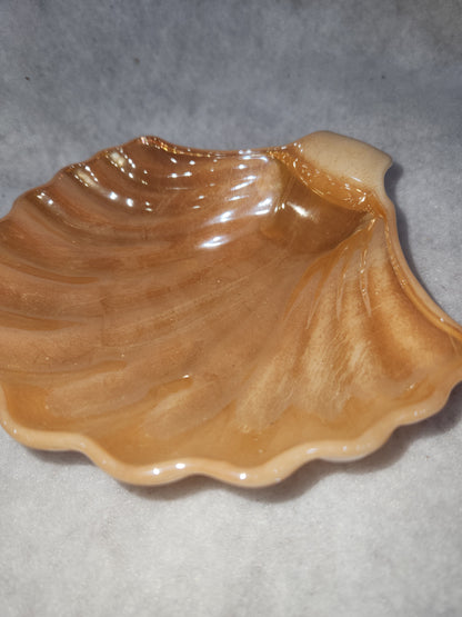 Vintage Anchor Hocking Fire King Peach Lusterware Clam Shell Candy Dish gl605