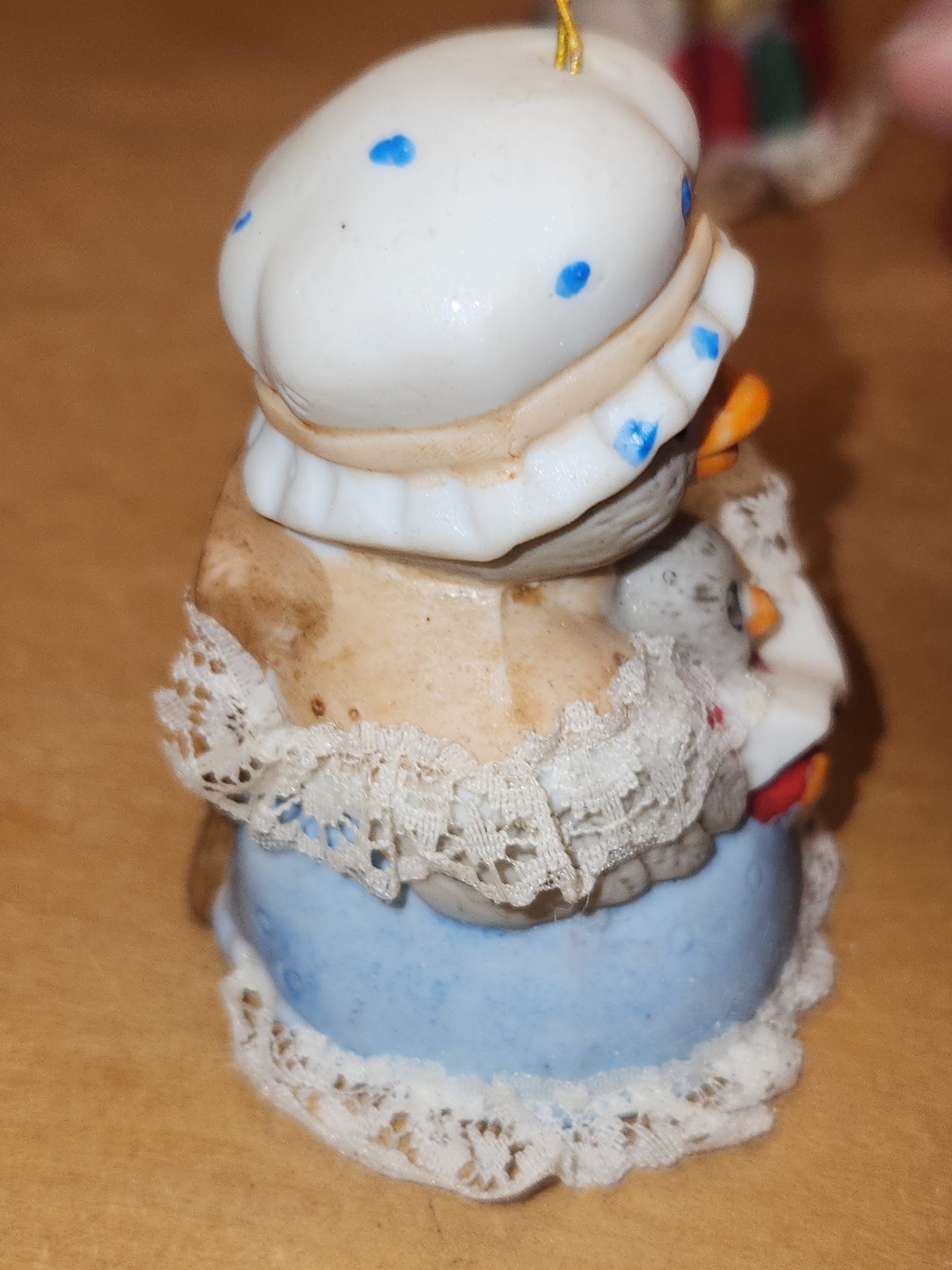 Vintage Jasco L'll Chimers Critter Ornament Bells With Lace Trim Bear Baking, Grandma Bear, Goose porcelain