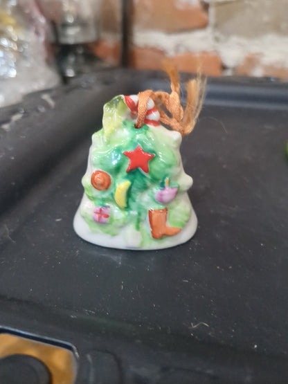 Napco porcelain Tree Shaped Bell Ornament with Season's Greetings. Japan bell2