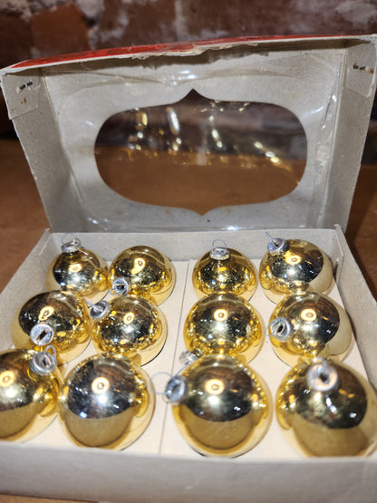 Box of Shiny Brite gold ornaments .98" 1" 25mm box of 12 bO02