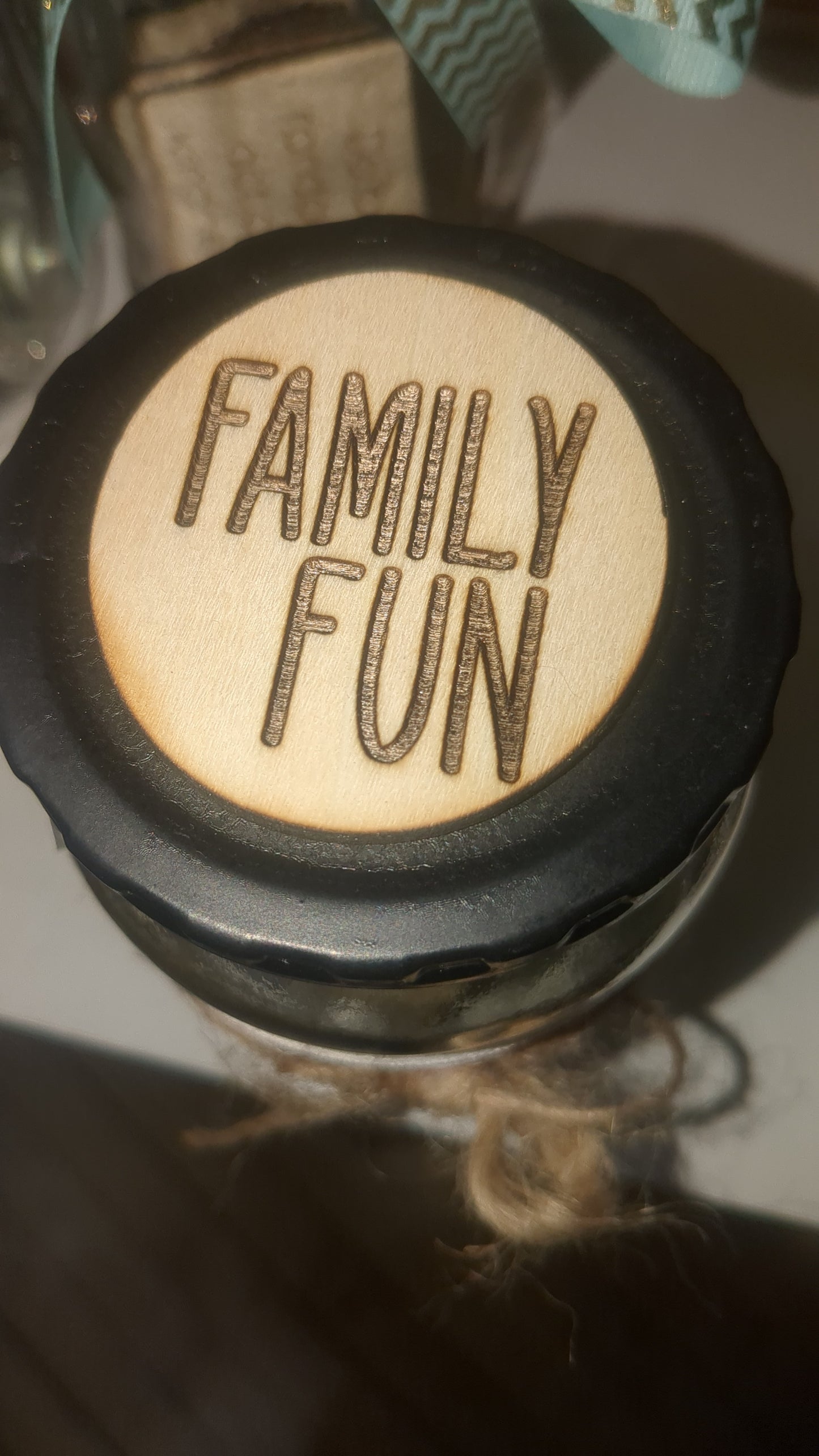 Family fun jar red stripped ribbon