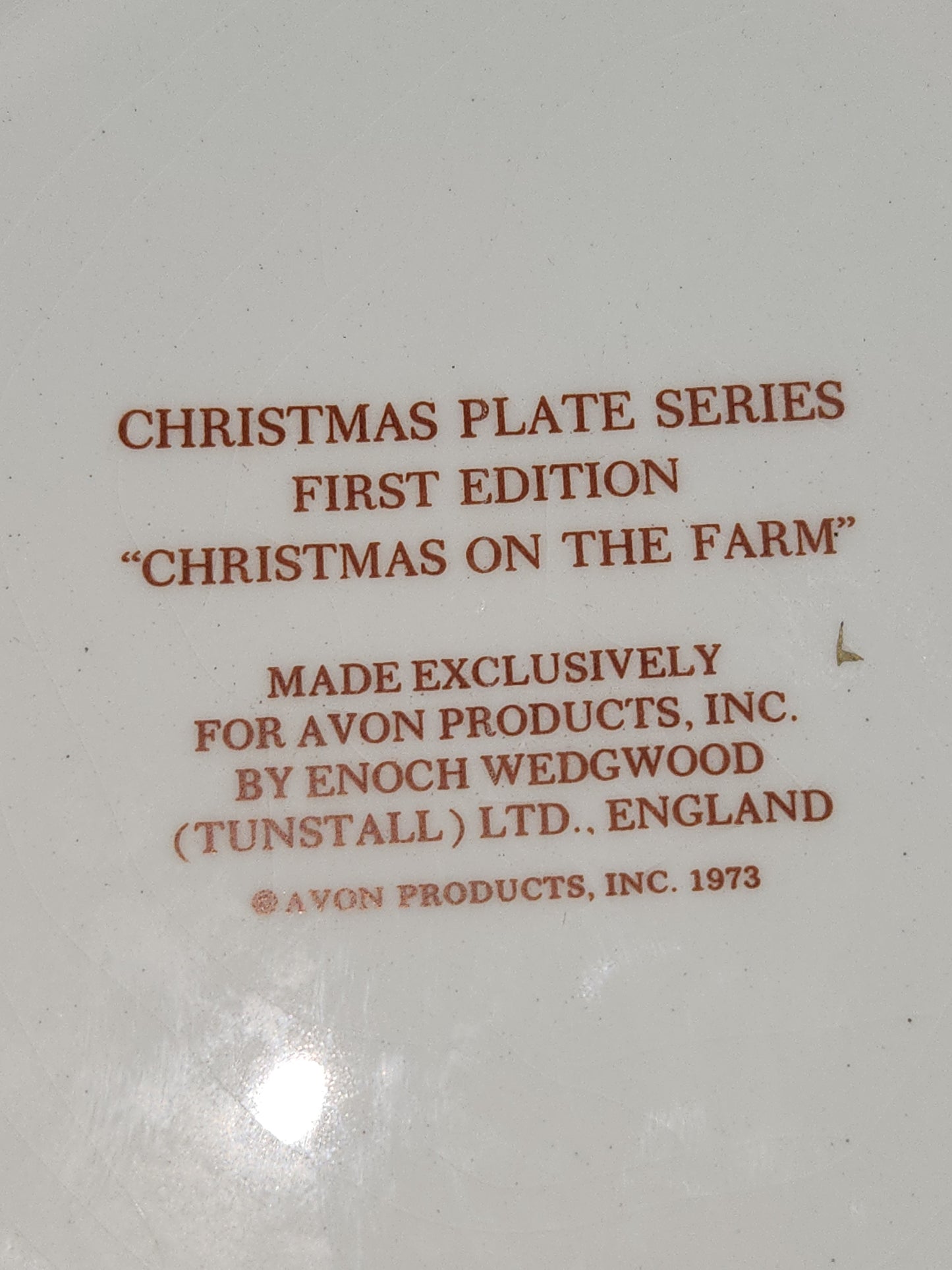 Vintage Avon Christmas Plate Series First Edition 1973 NO BOX Enoch Wedgewood England