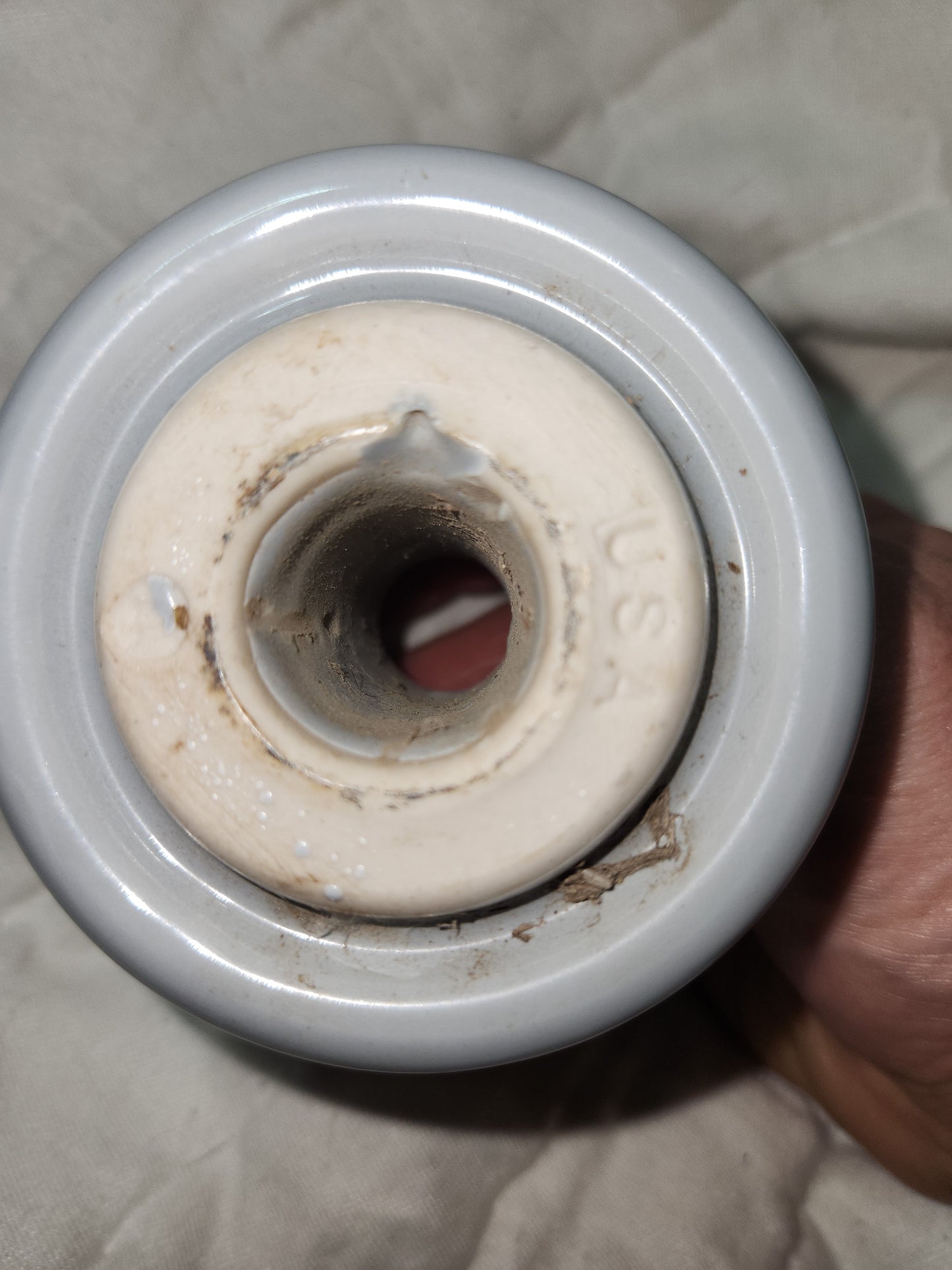 Vintage Electrical Telegraph Knob Tube Wire Insulator Grey Glazed Ceramic I345