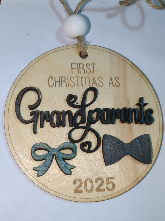 Ornament or car charm "first Christmas as grandparents" bow tie hair bow ho3