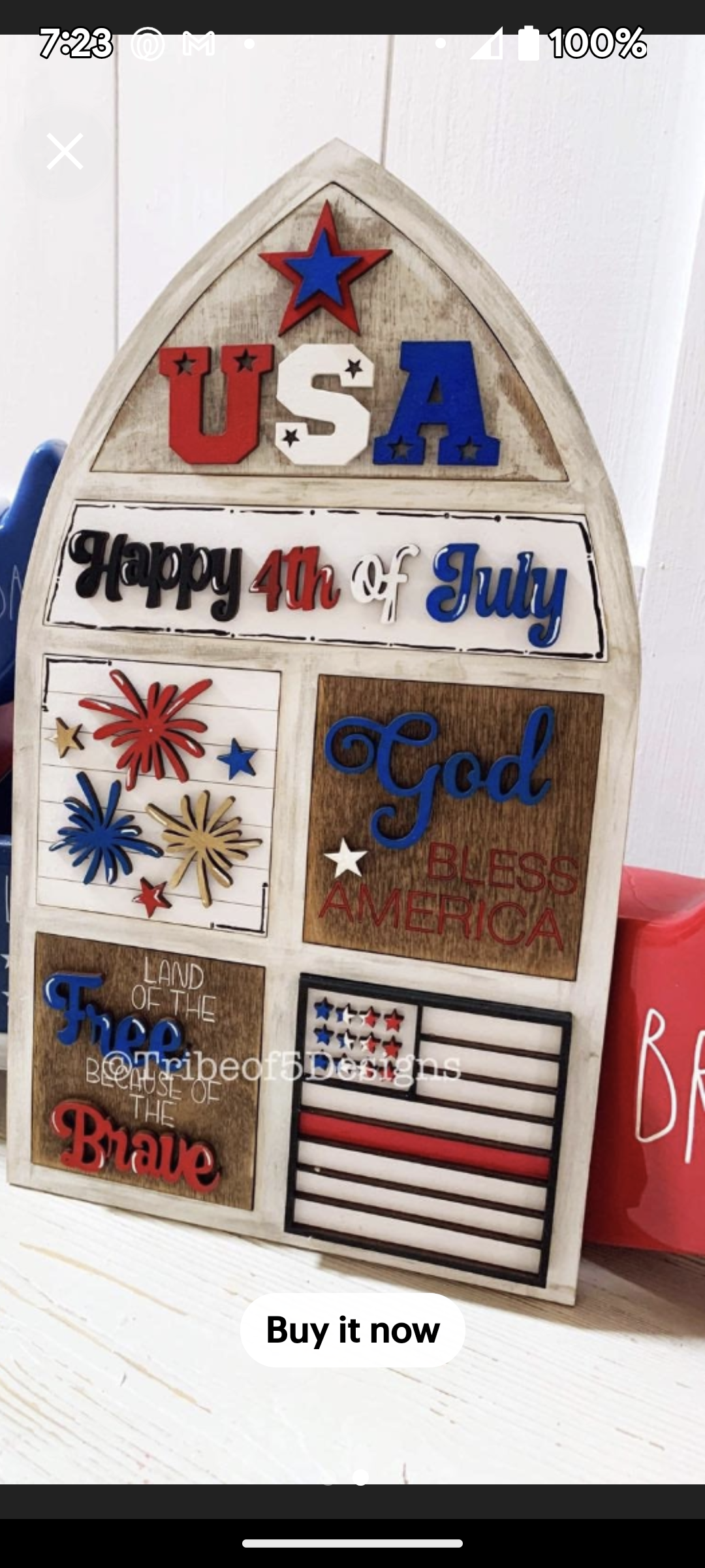 Interchangeable Flat tiered tray frame with 4th of July refill.