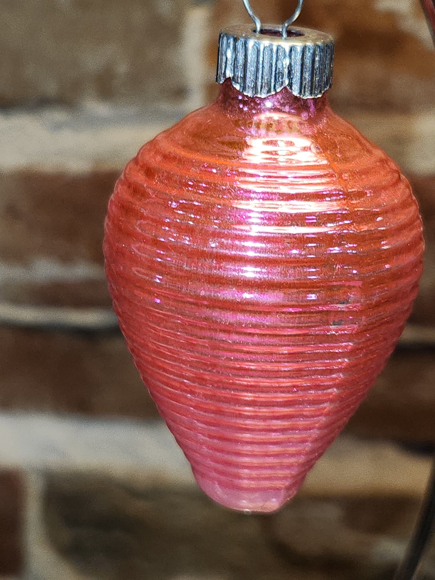 Vintage Shiny Brite Glass Chinese Lantern Ornament Hot Pink Christmas Ornament GLOWS o2