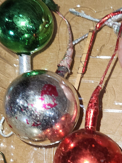 Vintage Mercury Glass Ball Ornament on Picks or Stems Assorted Colors and Sizes 1" to 1 1/2" Set of 19 mg6