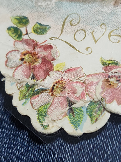 Antique 1880s Die-Cut Embossed Heart Valentine Card Child A Token of Love Poem