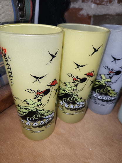 Vintage Libbey Southern Belle Pastel Frosted highball glasses. Set of 6.