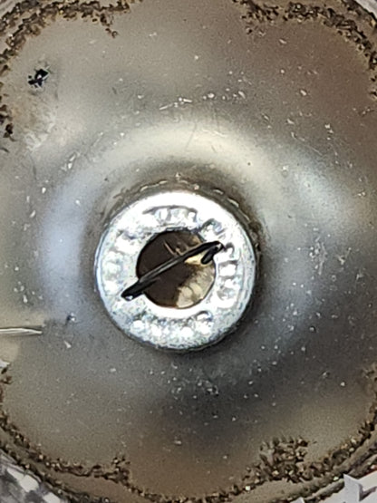 Vintage Mercury Glass Christmas Ornament Silver Pink and Black Mica Scroll GLOWS vo15