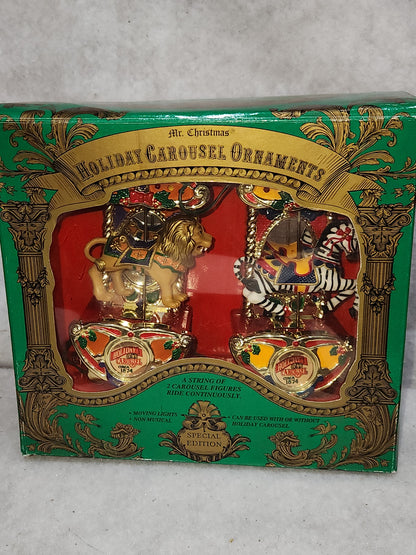 Vintage Mr Christmas Holiday Carousel Ornaments Circa 1874 Circus Animals Lion Zebra car50