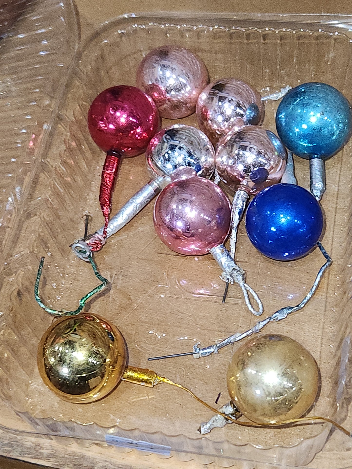 Vintage Mercury Glass Ball Ornament on Picks or Stems Assorted Colors and Sizes 1" to 1 1/2" Set of 19 mg6