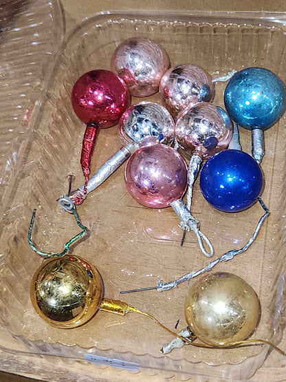 Vintage Mercury Glass Ball Ornament on Picks or Stems Assorted Colors and Sizes 1" to 1 1/2" Set of 19 mg6