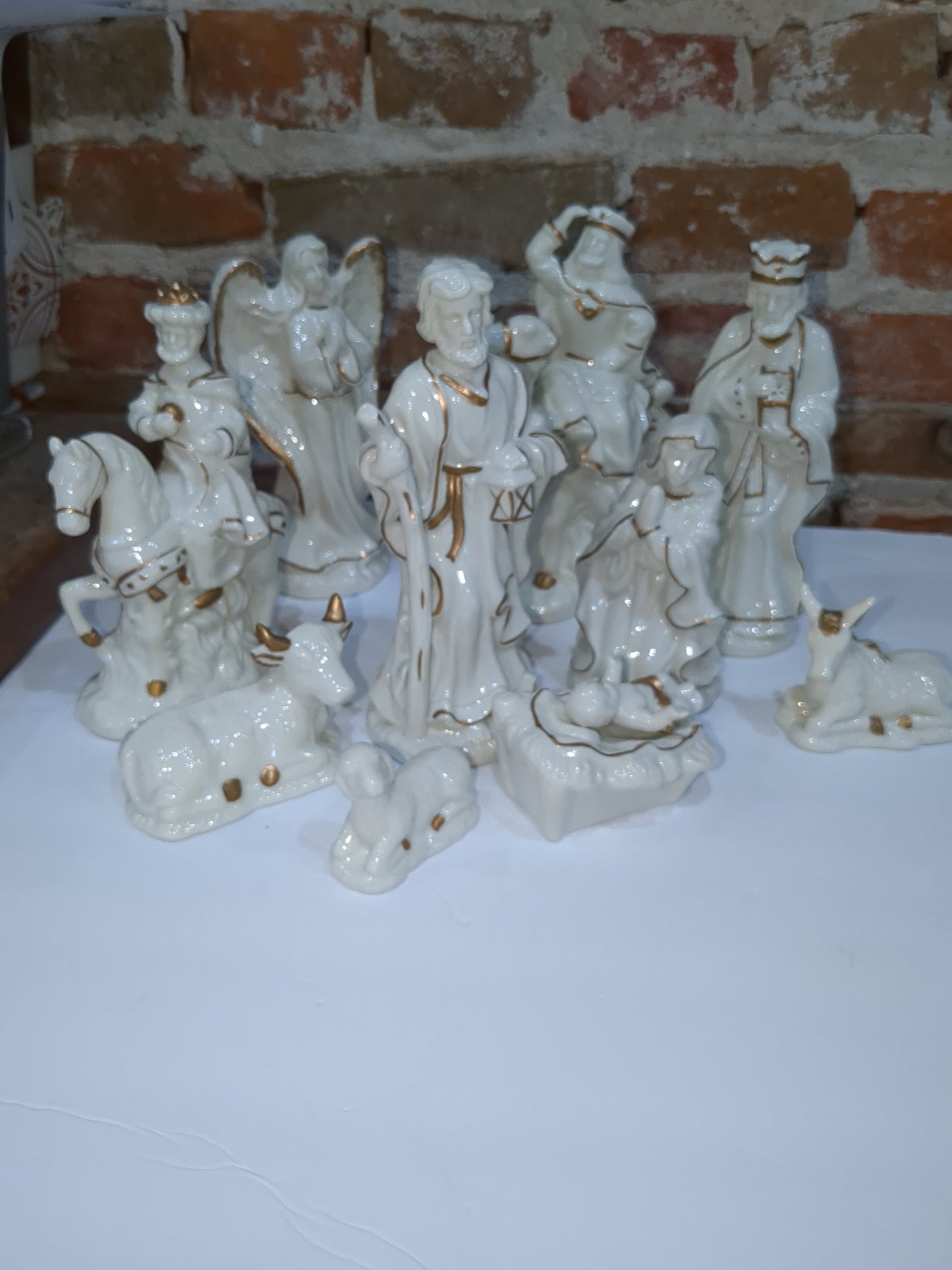 JCPenny porcelain white and gold nativity set