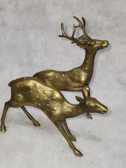 Vintage Solid Brass Doe and 8 Point Prancing Buck Korea br150