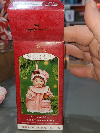 Vintage Hallmark Keepsake Ornament Mistletoe Miss First in Mistletoe Miss Series Set of 2 Doll & Teddy 2001