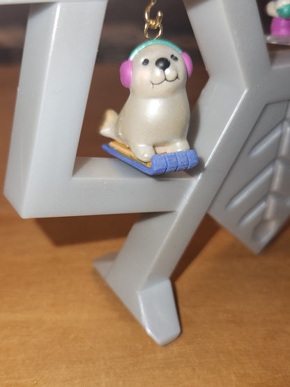 Vintage Avon Wee Winter Friends Display Stand Along With Set Of Four Wee Winter Friends Penguine, Seal, Polar Bear, Eskimo NO BOX ww67