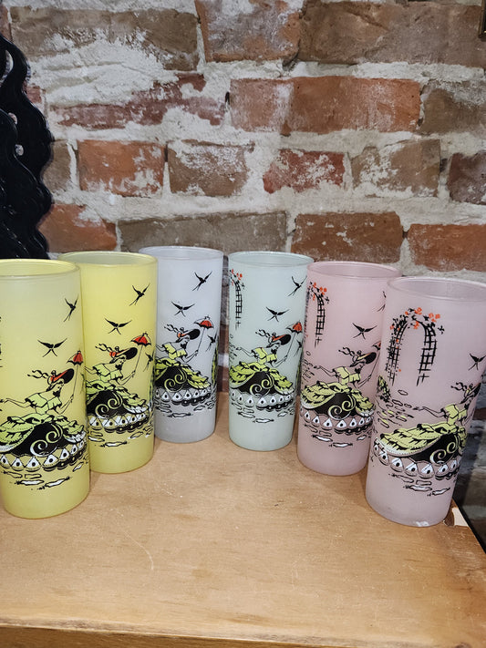 Vintage Libbey Southern Belle Pastel Frosted highball glasses. Set of 6.