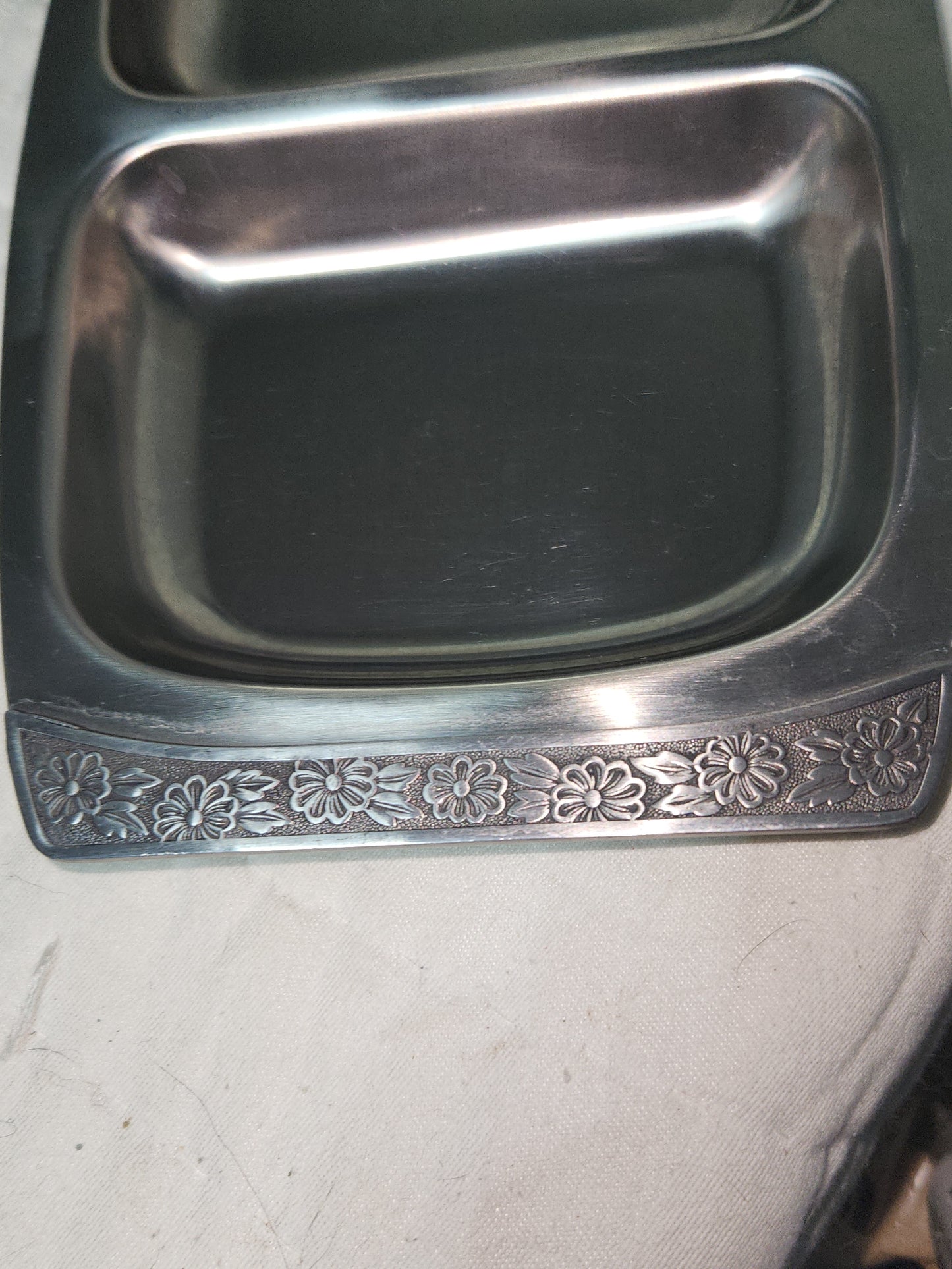 Vintage Stainless relish tray flower handles Scandicrafts Cuisine Internationale 18-8 Japan ss129