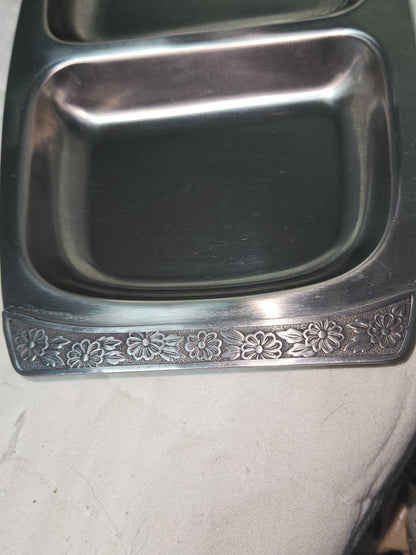 Vintage Stainless relish tray flower handles Scandicrafts Cuisine Internationale 18-8 Japan ss129