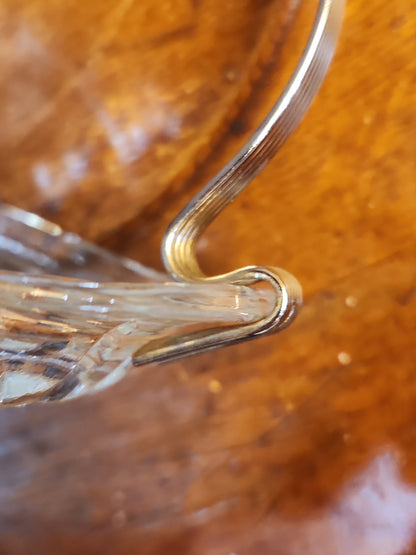 Vintage Anchor Hocking Cut Glass Butter Dish with Metal Handle kit70