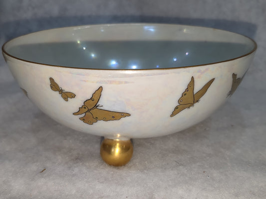 Antique Royal Rudolstadt Prussia iridescent gold trimmed gold butterfly gold footed bowl bwl54