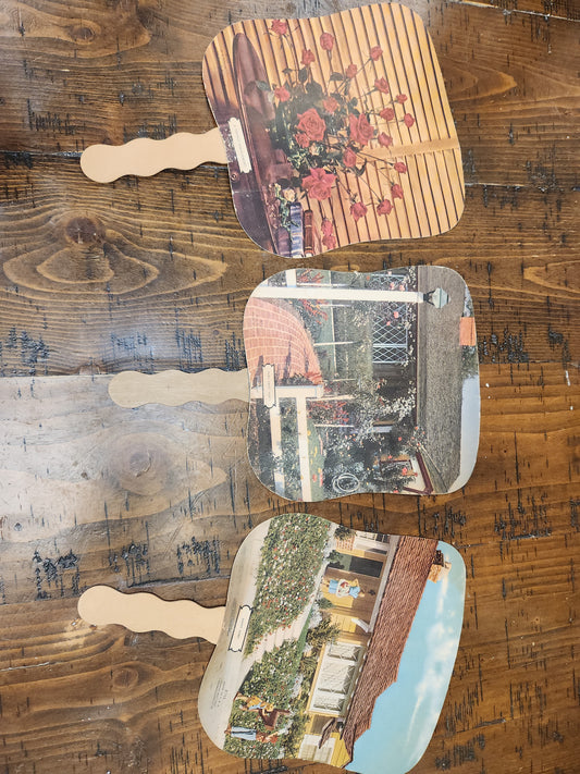 Vintage Advertising Fans Set of 3 Steele Funeral Home Nebraska Norcraft Inc. Cincinnati Ohio fan5