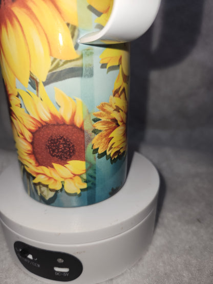 20 oz stainless steel, insulated, tumbler with handle Sunflower  & Butterflies