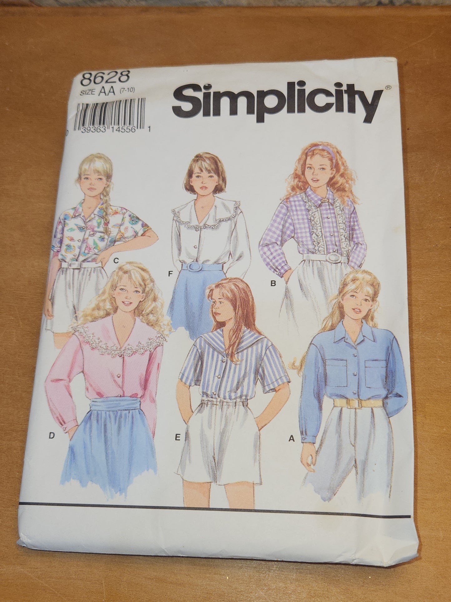 Simplicity Sewing Pattern #8628 Girls Button Front Shirt Size 7-10 UNCUT 1993 sp1