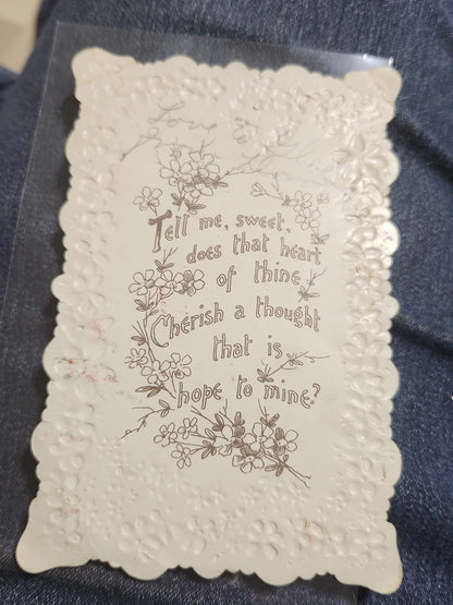 Antique Valentines Postcard Embossed Beloved Victorian couple Embossed flowers poem