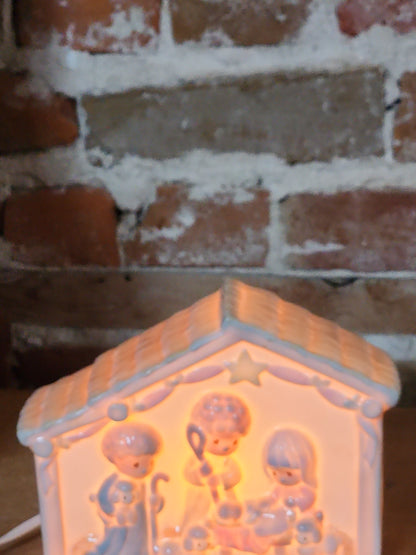 Vintage Precious Moments Porcelain Nightlight Nativity Scene with Light That Works 1992 na7