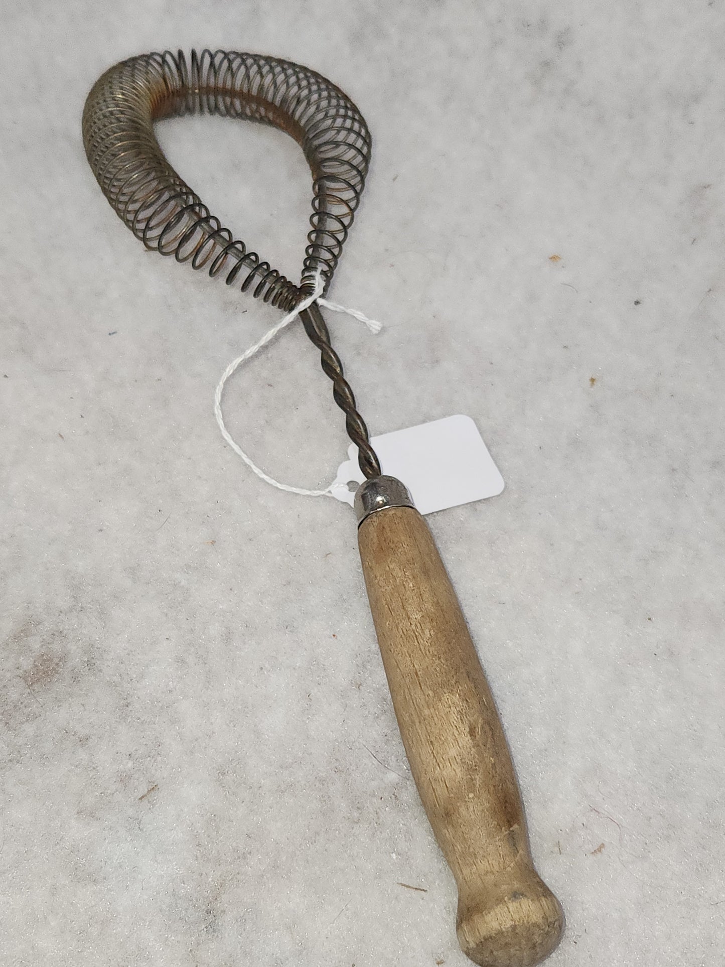 Vintage Plain Kitchen Tool Utensil Twisted Coiled Whisk Stainless Steel worn wooden handle ki68