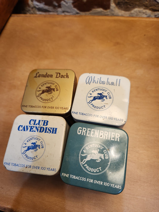 Vintage Kentucky Club Product Tobacco Tins set of 4 London Dock, Club Cavendish, Whitehall Greenbrier NO CONTENTS tt88