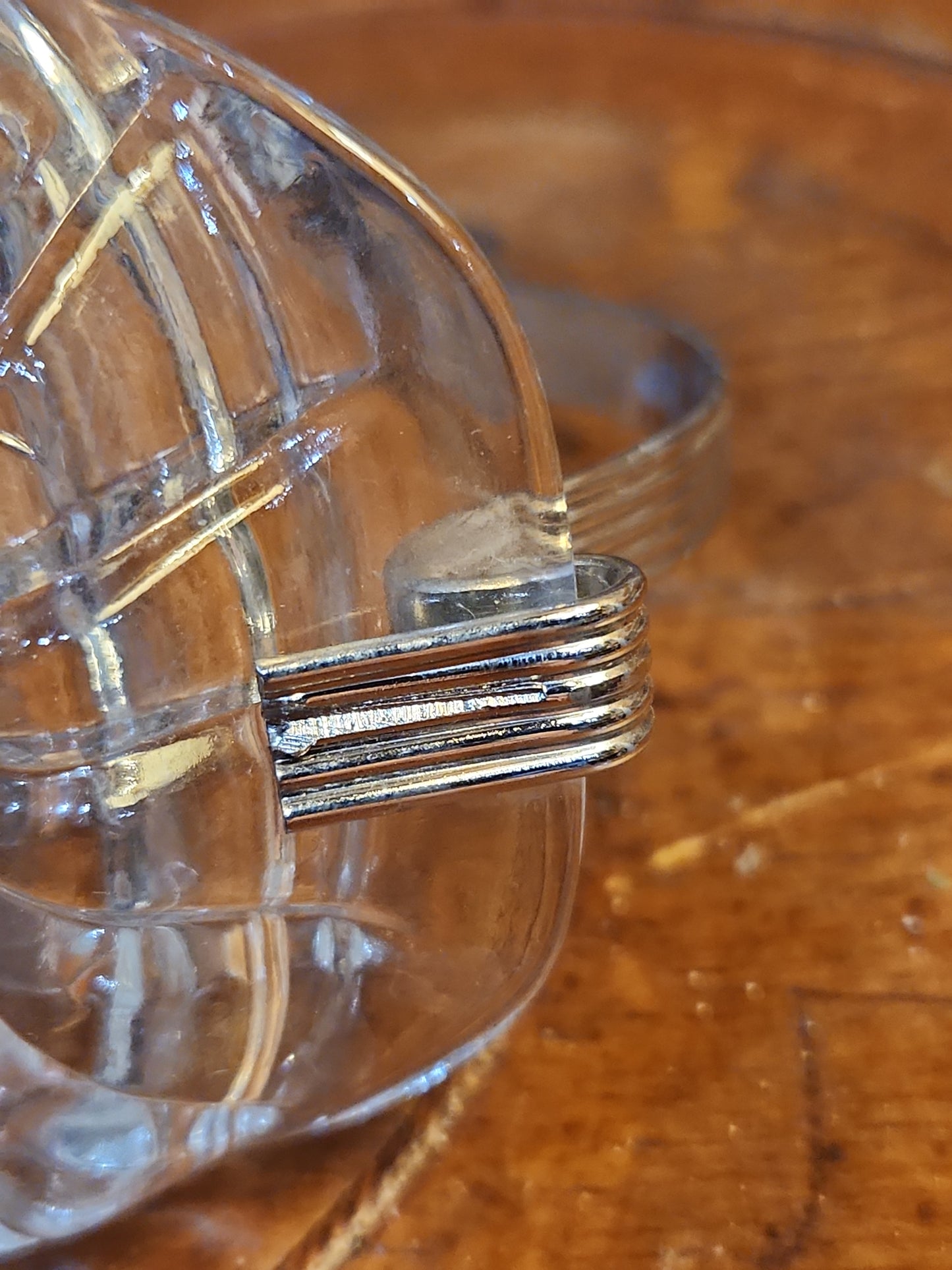 Vintage Anchor Hocking Cut Glass Butter Dish with Metal Handle kit70