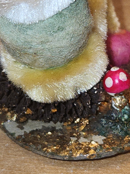 Vintage Spun Cotton Dwarf or Elf with Chinelle Bottle Brush Tree Pinecone and Mushroom Japan elf11