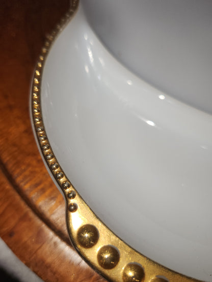 Vintage Fire King Oven Ware Milk Glass tray with 3 sections and gold trim. Mg77