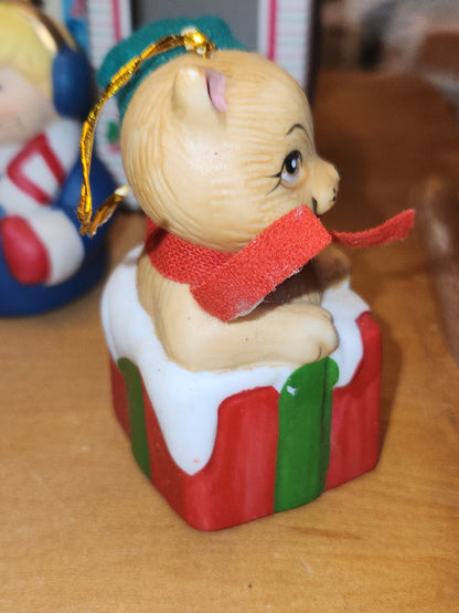 Vintage 3 Giftco Holly Bells and 1 BOA Ring-a-Lings Porcelain Bell Ornaments Set of 4