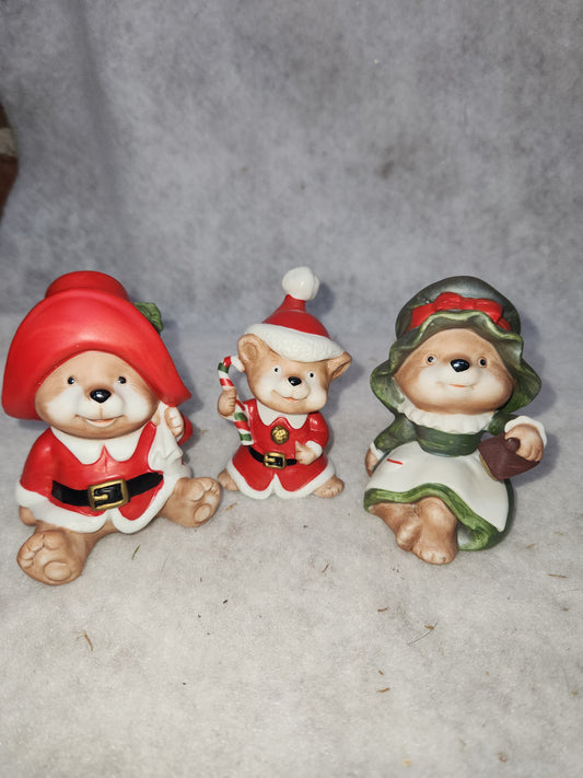 Vintage Homco Ceramic Christmas Bear Family #5600 Made in Taiwan