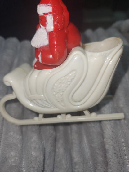 Vintage Rosbro Red Santa in Sleigh Plastic Candy Holder 1950's MCM