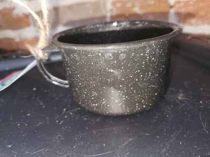 Vintage or vintage looking Black Enameled Cup with White speckles enm3
