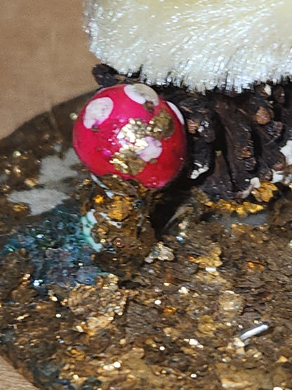 Vintage Spun Cotton Dwarf or Elf with Chinelle Bottle Brush Tree Pinecone and Mushroom Japan elf11