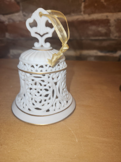 Vintage Wedgwood Christmas Ornament Bell Filigree Gold Trim