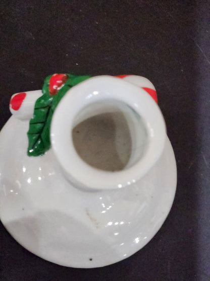 vintage ceramic candlesticks holders with candy canes. Ch3