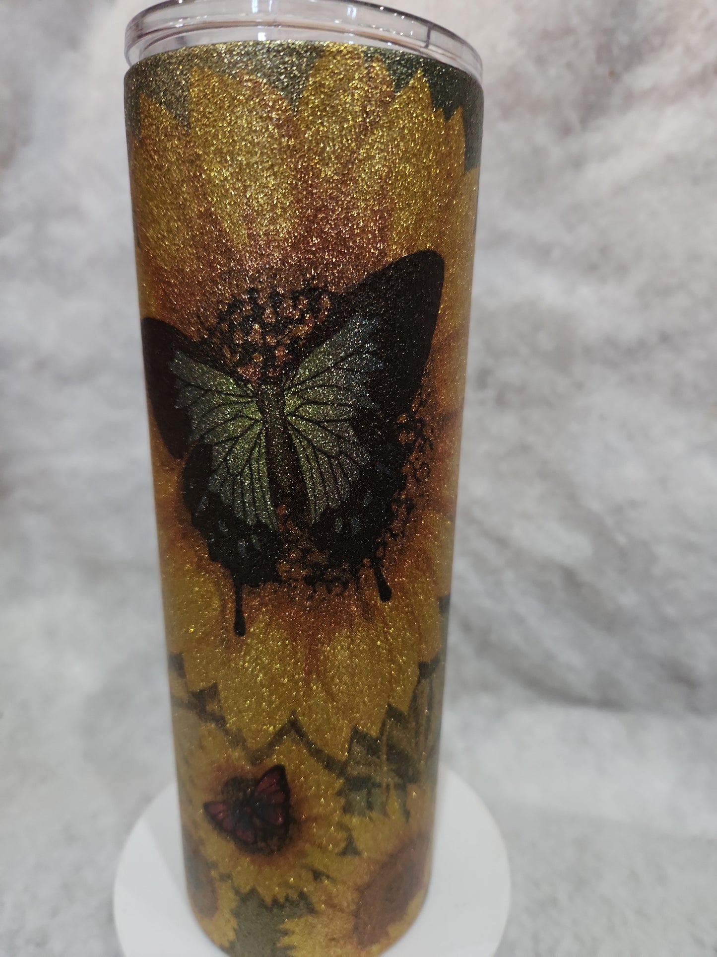 20 Oz Stainless Steel Insulated Glitter Tumbler Butterflies And Sunflowers 20gb
