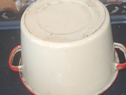 vintage cream and red enamel pot ena23