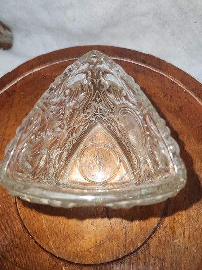Avon Pressed Glass Triangle Shaped Clear Swirl candle holder vase Collectible av919